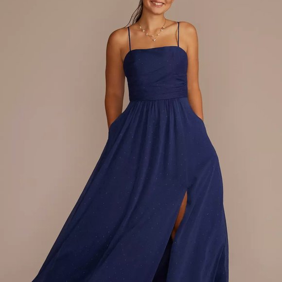 DB Studio David's Bridal Dress Size 2 Straight Neck Clip Dot A-Line Cobalt Blue - Picture 13 of 15